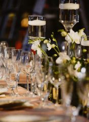 Table setting with focus on goblets and plates